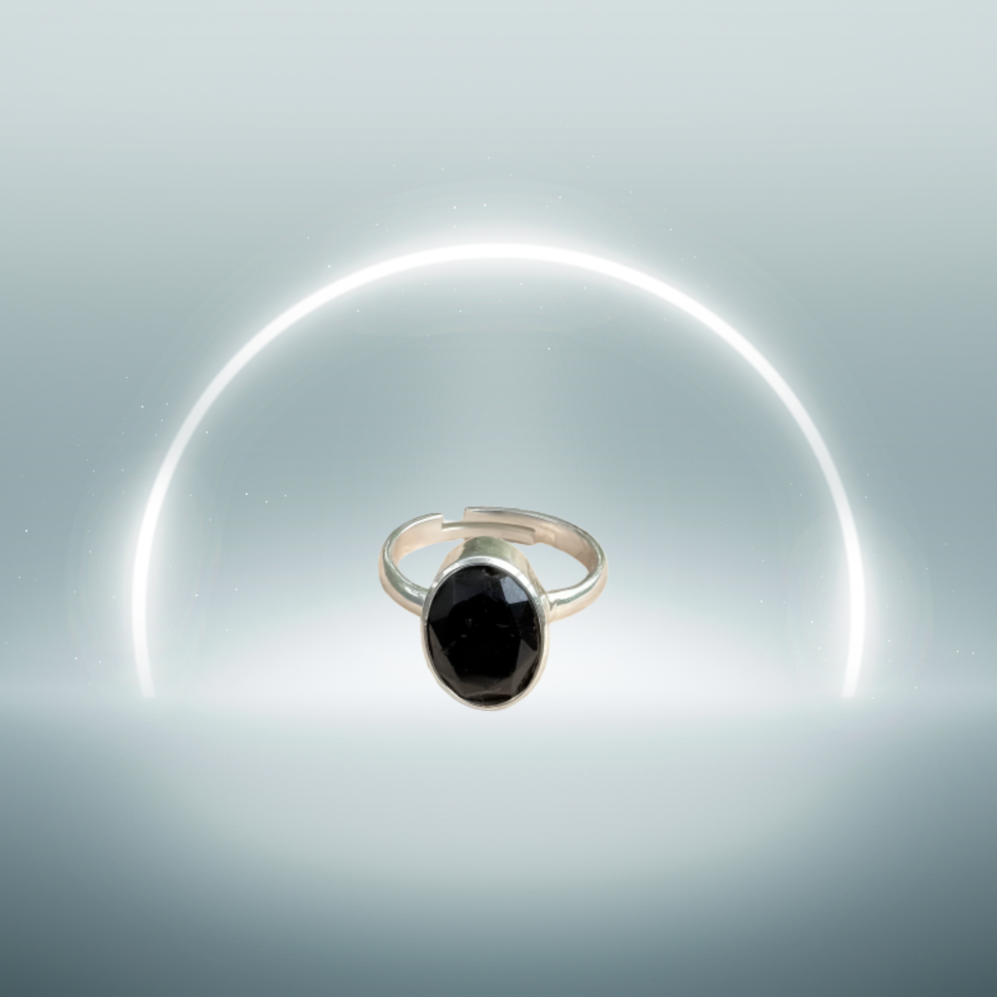 Black Tourmaline Silver Ring - Free Size