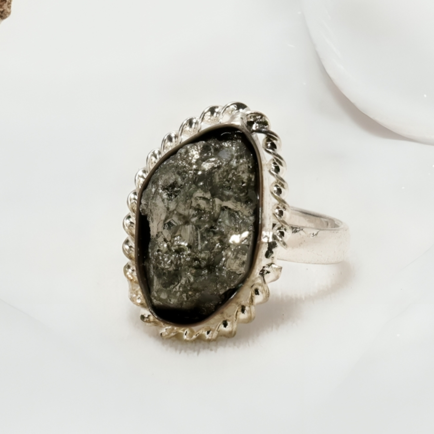 Raw Pyrite Silver-Tone Adjustable Ring