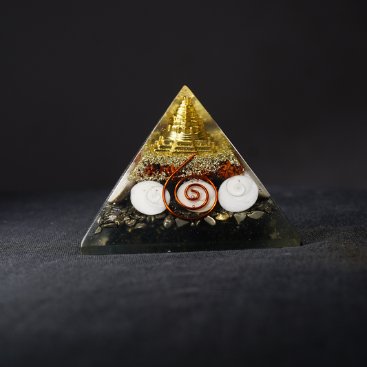 Pyrite  Laxmi Yantra Orgonite Pyramid (3x3)